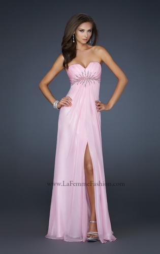 Picture of: Chiffon Empire Waist Prom Dress with Beads and Slit in Pink, Style: 17712, Main Picture
