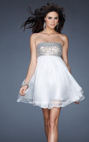 Picture of: Short Chiffon Cocktail Dress with Sequined and Beaded Bust in White, Style: 18063, Detail Picture 2