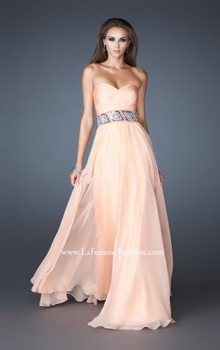 Picture of: Strapless Chiffon Gown with Beaded and Sequin Design in Orange, Style: 18420, Detail Picture 1