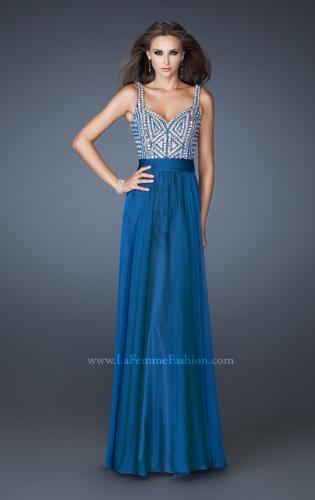 Picture of: Intricate Beaded Prom Dress with Gathered Waist in Blue, Style: 18713, Main Picture