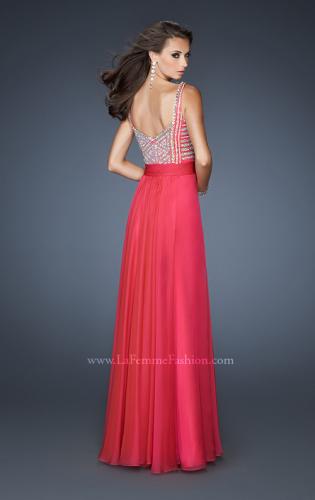 Picture of: Intricate Beaded Prom Dress with Gathered Waist in Pink, Style: 18713, Back Picture