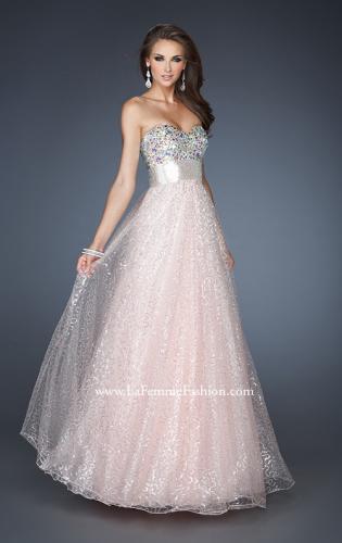 Picture of: Strapless Long Ball Gown with Beaded Bodice and Belt in Pink, Style: 18910, Main Picture