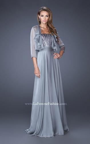 Picture of: Long A-line Chiffon Gown with Matching Jacket in Silver, Style: 19186, Main Picture
