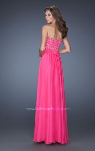 Picture of: Long Chiffon Strapless Prom Gown with Embellished Bodice in Pink, Style: 19366, Back Picture