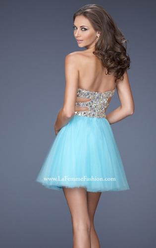 Picture of: Short Prom Dress with a Bedazzled Bodice and Tulle Skirt in Blue, Style: 19701, Back Picture