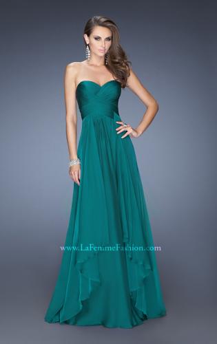 Picture of: Long Chiffon Strapless Prom Gown with a Tiered Skirt in Green, Style: 19741, Detail Picture 1