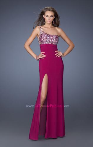 Picture of: One Shoulder Jersey Prom Dress with Stones and Sequins in Pink, Style: 19808, Main Picture