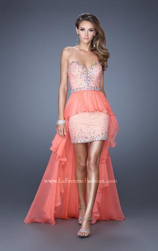Picture of: Mini Dress with High Low Peplum Style Skirt in Orange, Style: 19816, Detail Picture 1