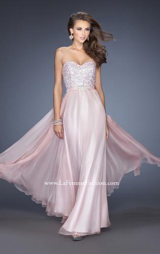 Picture of: Long Chiffon Prom Gown with Bedazzled Belt in Pink, Style: 19821, Main Picture