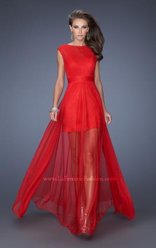 Picture of: Jersey Mini Dress with Net Overlay and Net Belt in Red, Style: 19822, Main Picture