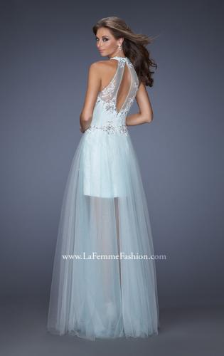 Picture of: High Neck Prom Dress with Floral and Jeweled Appliques in Blue, Style: 19970, Back Picture