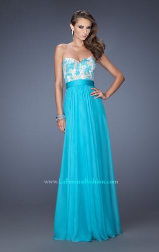 Picture of: Strapless Chiffon Gown with Multi Colored Lace Bodice in Blue, Style: 20001, Main Picture