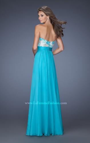 Picture of: Strapless Chiffon Gown with Multi Colored Lace Bodice in Blue, Style: 20001, Back Picture