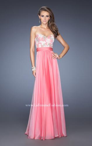 Picture of: Strapless Chiffon Gown with Multi Colored Lace Bodice in Pink, Style: 20001, Detail Picture 2