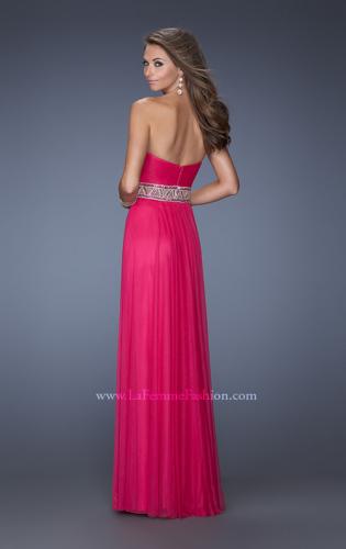 Picture of: Long Net Column Gown with Deco Style Belt and Jewels in Pink, Style: 20034, Back Picture