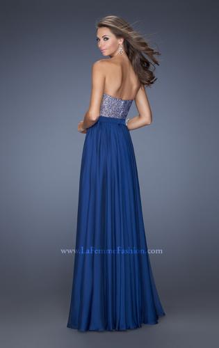 Picture of: Long Chiffon Prom Dress with Satin Bow Belt in Blue, Style: 20041, Back Picture