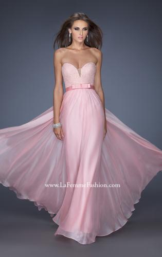 Picture of: Long Strapless Dress with Jeweled Lace and Bow Belt in Pink, Style: 20046, Main Picture