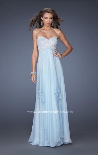 Picture of: Empire Waist Prom Dress with Tiered Skirt and Jeweled Lace in Blue, Style: 20066, Main Picture