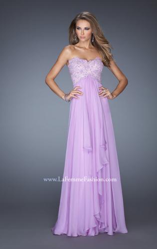 Picture of: Empire Waist Prom Dress with Tiered Skirt and Jeweled Lace in Purple, Style: 20066, Detail Picture 1