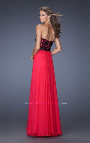 Picture of: Long Chiffon Prom Dress with Belt and Sweetheart Neck in Pink, Style: 20068, Back Picture