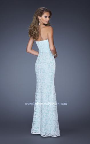 Picture of: Strapless White Lace Dress with Plunging Neckline in Blue, Style: 20138, Back Picture