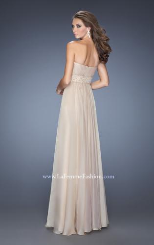 Picture of: Long Chiffon Prom Gown with Pleated Bodice and Beading in Nude, Style: 20140, Back Picture