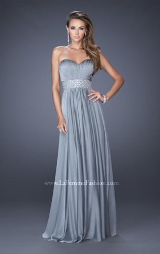 Picture of: Long Chiffon Prom Gown with Pleated Bodice and Beading in Silver, Style: 20140, Detail Picture 4