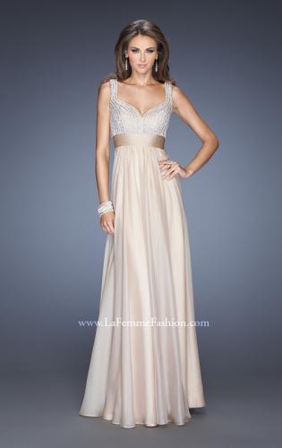 Picture of: Long Prom Gown with Chiffon Skirt and Gathered Waist in Nude, Style: 20203, Detail Picture 1