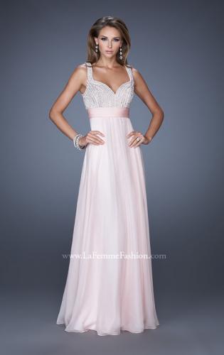 Picture of: Long Prom Gown with Chiffon Skirt and Gathered Waist in Pink, Style: 20203, Detail Picture 2