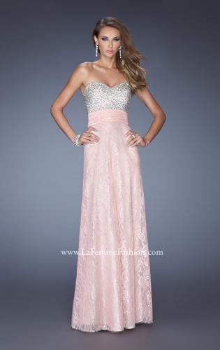 Picture of: Lace Prom Gown with Iridescent Jewel Detailing in Pink, Style: 20385, Detail Picture 1