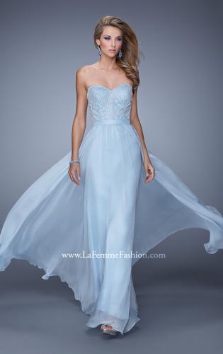 Picture of: Long Strapless Chiffon Prom Gown with Embellishments in Blue, Style: 20447, Detail Picture 3