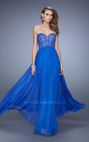 Picture of: Long Prom Gown with Jeweled Lace Appliques and Beads in Blue, Style: 20534, Main Picture