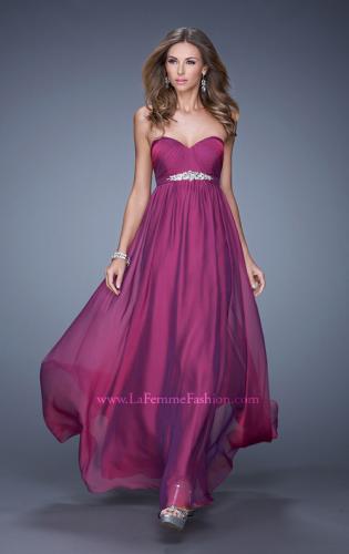 Picture of: Empire Waist Prom Gown with Gathered Bodice and Beads in Purple, Style: 20625, Main Picture