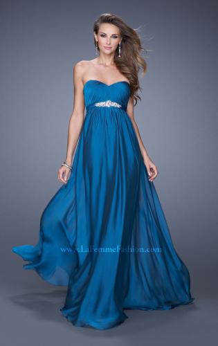 Picture of: Empire Waist Prom Gown with Gathered Bodice and Beads in Blue, Style: 20625, Detail Picture 1