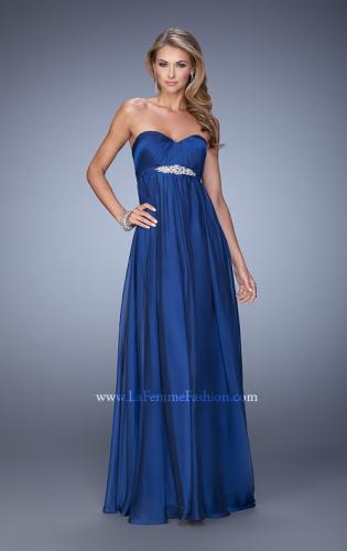 Picture of: Empire Waist Prom Gown with Gathered Bodice and Beads in Blue, Style: 20625, Detail Picture 4