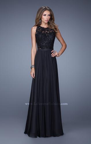 Picture of: Halter Jeweled Lace Chiffon Long Prom Dress in Black, Style: 20638, Detail Picture 1