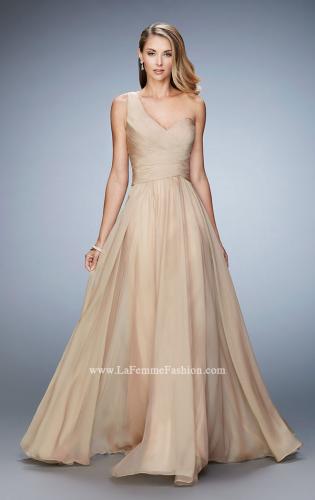 Picture of: Long One Shoulder Prom Gown with Criss Cross Bodice in Nude, Style: 20639, Detail Picture 1
