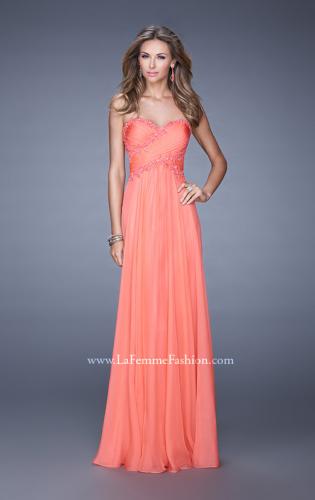 Picture of: Chiffon Gown with Criss Cross Ruched Bodice and Beads in Peach, Style: 20658, Detail Picture 1