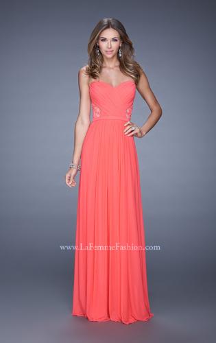 Picture of: Strapless Jersey Prom Dress with Criss Cross Gathers in Orange, Style: 20718, Detail Picture 1