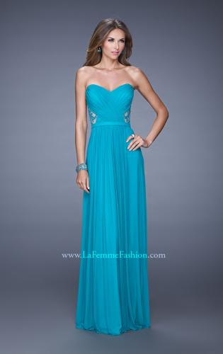 Picture of: Strapless Jersey Prom Dress with Criss Cross Gathers in Teal, Style: 20718, Detail Picture 2