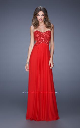 Picture of: Jewel Lace Bodice Long Net Jersey Prom Dress in Red, Style: 20733, Detail Picture 1