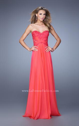 Picture of: Chiffon Strapless Dress with Gathering and Beaded Lace in Red, Style: 20762, Detail Picture 1