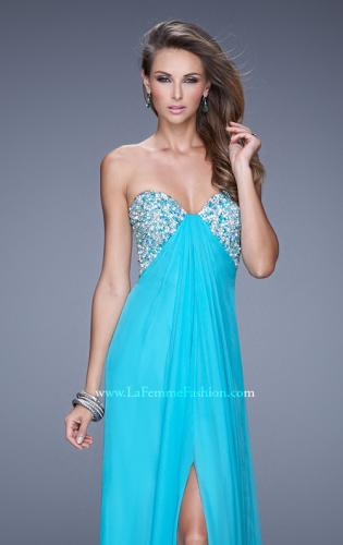 Picture of: Strapless Chiffon Dress with Embellished Back Straps in Aqua, Style: 20784, Detail Picture 5
