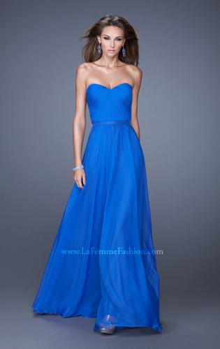 Picture of: Long Strapless Gown with Pleated Bodice and Belt in Blue, Style: 20808, Detail Picture 6