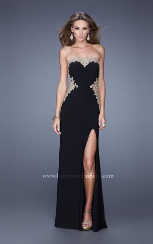 Picture of: Jersey Prom Gown with Pearl Encrusted Embroidery in Black, Style: 20855, Detail Picture 1