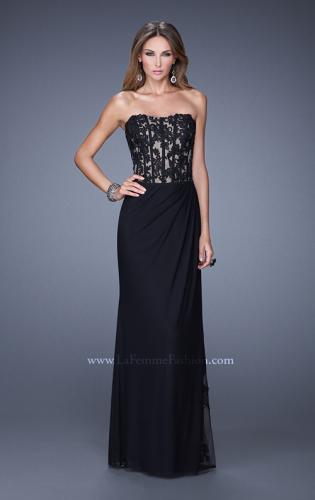 Picture of: Long Lace Corset Bodice Prom Dress with Open Back in Black, Style: 20869, Detail Picture 1