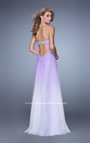 Picture of: Long Ombre Chiffon Dress with Ruching and Pearls in Purple, Style: 20885, Back Picture