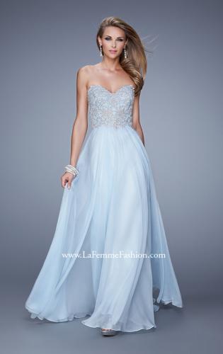 Picture of: Embellished Strapless Dress with Gathered Chiffon Skirt in Blue, Style: 20888, Detail Picture 1