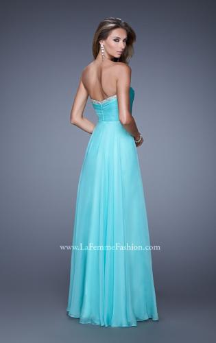 Picture of: Ruched and Beaded Long Chiffon Prom Dress in Aqua, Style: 20901, Back Picture