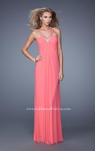 Picture of: Net Jersey Prom Dress with Sheer Beaded Straps in Coral, Style: 20903, Detail Picture 3